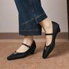 Krazing Pot Microfiber Square Toe Thick Med Heels Spring Summer Shoes Big Size 43 Metal flowers Women Shallow Pumps