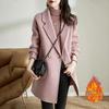 Lila Koreanischer Stil Verdickter Tweed-Mantel Herbst und Winter Aktualisierter Stil Hochwertiger Fischgrätenmuster-Mantel für Damen Mittellang