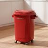 Trash Can with Wheels Lidded Lid Wastebasket for Kitchen, Home 48L Red