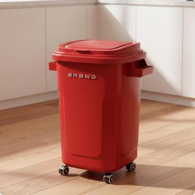 Mülleimer mit Rädern und Deckel Abfalleimer für Küche, Zuhause 48L Rot