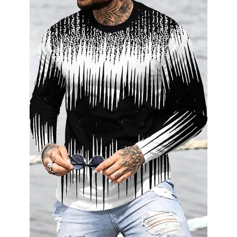 Men's 3D Printed Crew Neck Long Sleeve T-Shirt Fashion Versatile Trend Breathable Casual