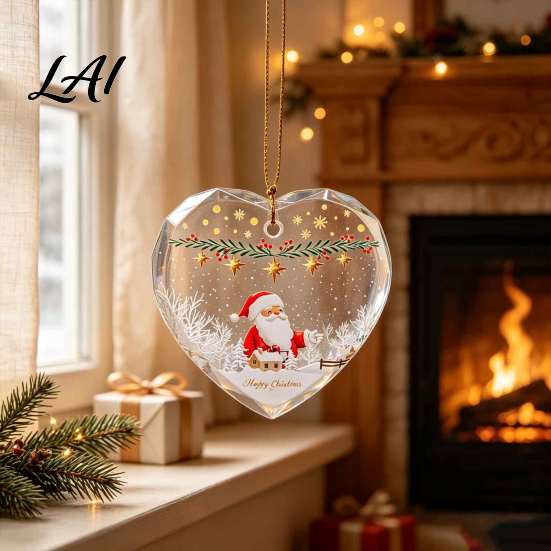 Festive Porch Hanging Ornaments Heart Shaped Christmas Ornaments Crystal Santa Winter Scene Ornament Transparent Clear Plastic for Tree Xmas Pendant