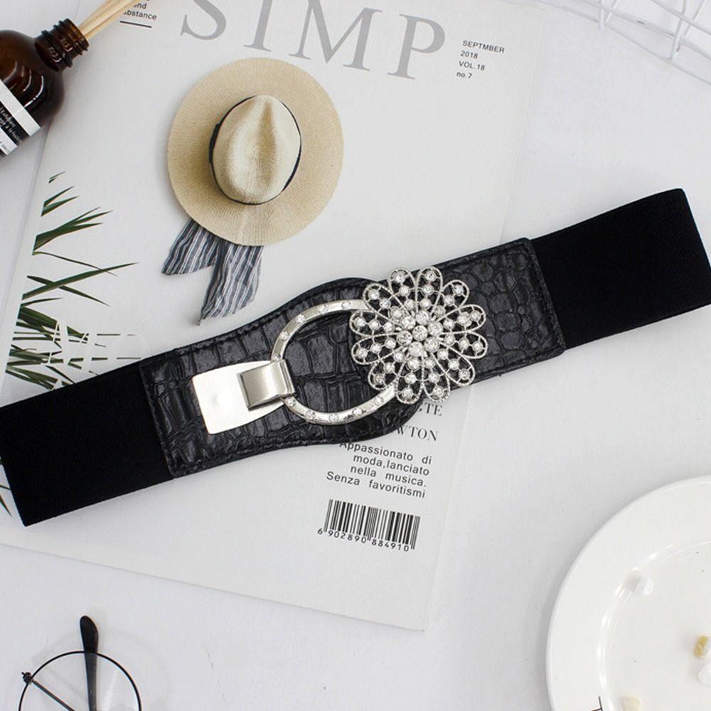 Elastic Stretch Ladies Dress Cummerbund Crystal Buckle Waistband Cinch Waist Belt Wild Skirt Bands
