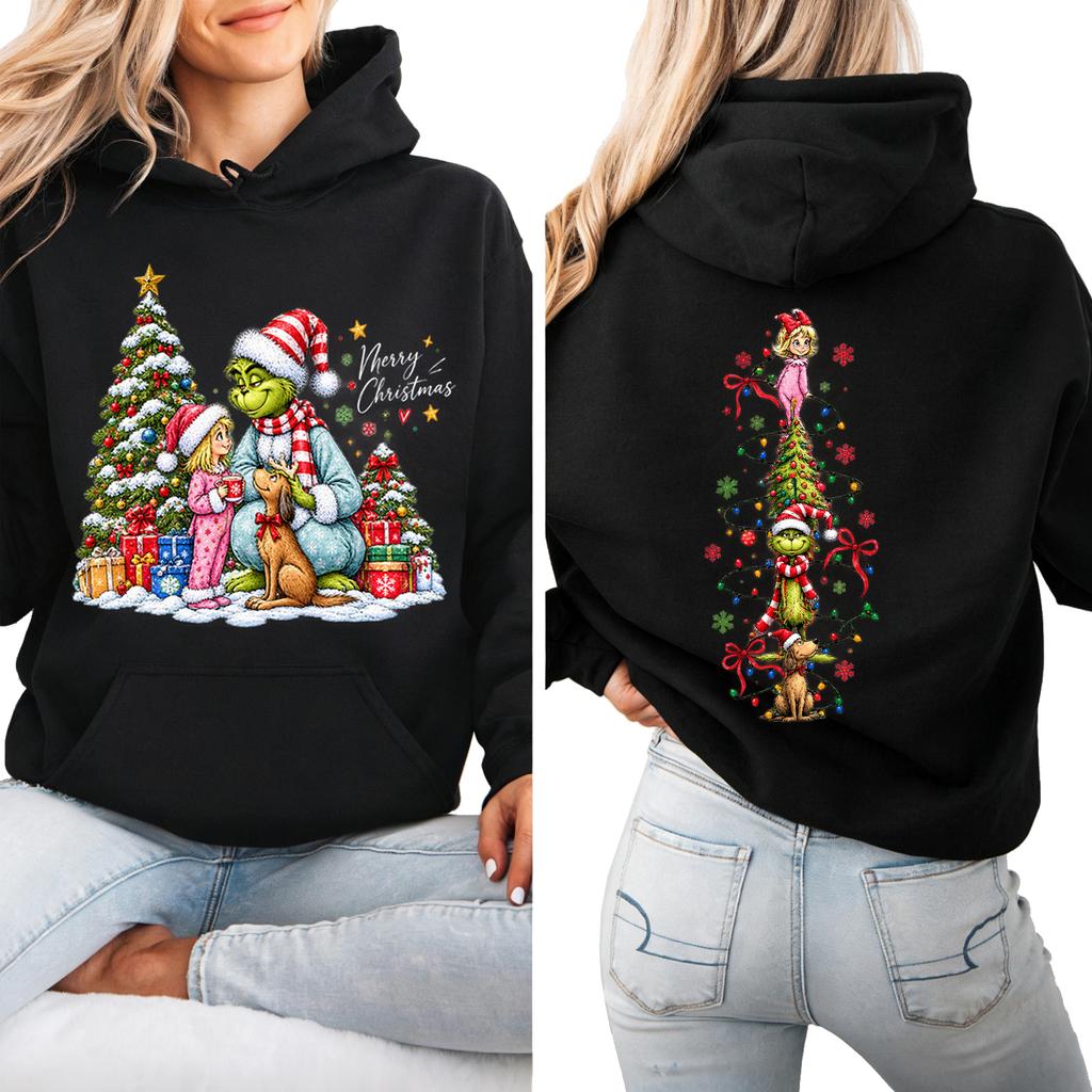 Women's Christmas Print Hooded Sweatshirt Lightweight Long Sleeve Pullover for Holiday