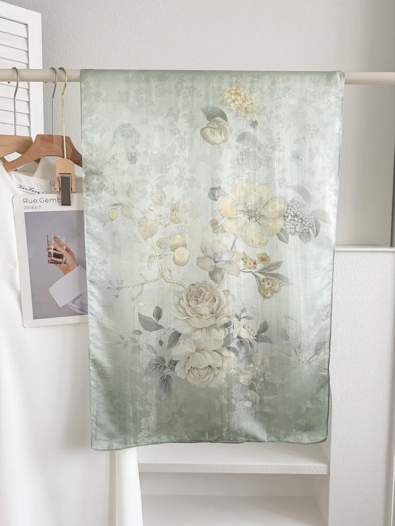 New Sangbo Satin Silk Long Scarf New Chinese Printed Silk Scarf Women's Spring and Summer Versatile Sunscreen Shawl Gift Accessories
