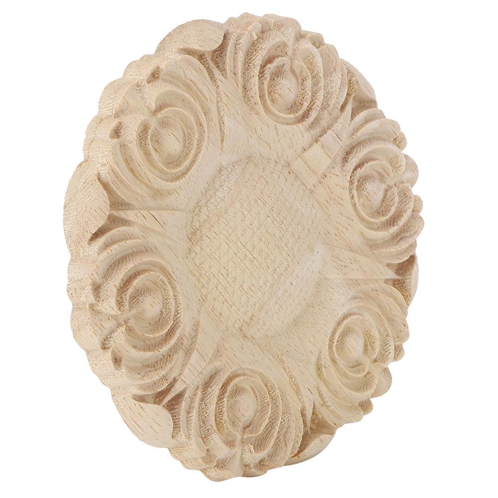4 Pièces Applique Sculpture sur Bois, Motif Sculpté Exquis Européen Décoration de Maison, avec Matériau Bois de Caoutchouc Naturel, pour Armoire Fenêtre Miroir Porte
