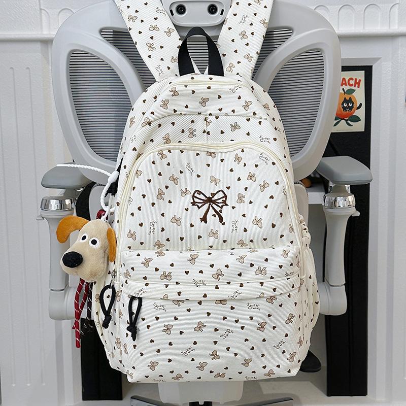 Schoolbag Korean version ins college style fresh bow schoolbag versatile sweet shoulder big size campus students lightweight schoolbag