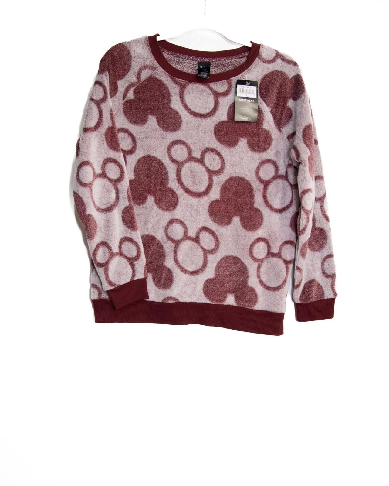 Disney Mickey Mouse Cozy Fleece Sweatshirt S Pajama Top Maroon White Womens Sl XL