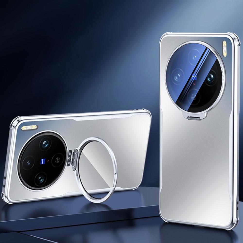 

For vivo X100 5G Phone Case Shockproof TPU PC Back Cover with Lens Kickstand Grey