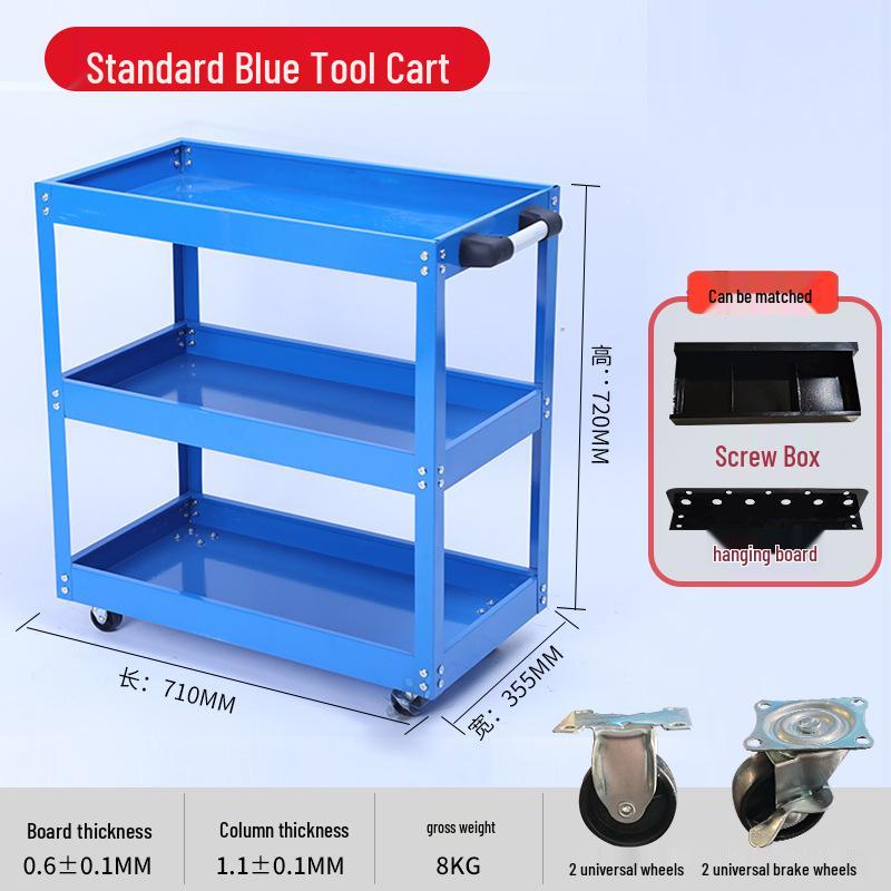 Heavy-Duty Three-Tier Mobile Tool Cart for Auto Repair and Maintenance