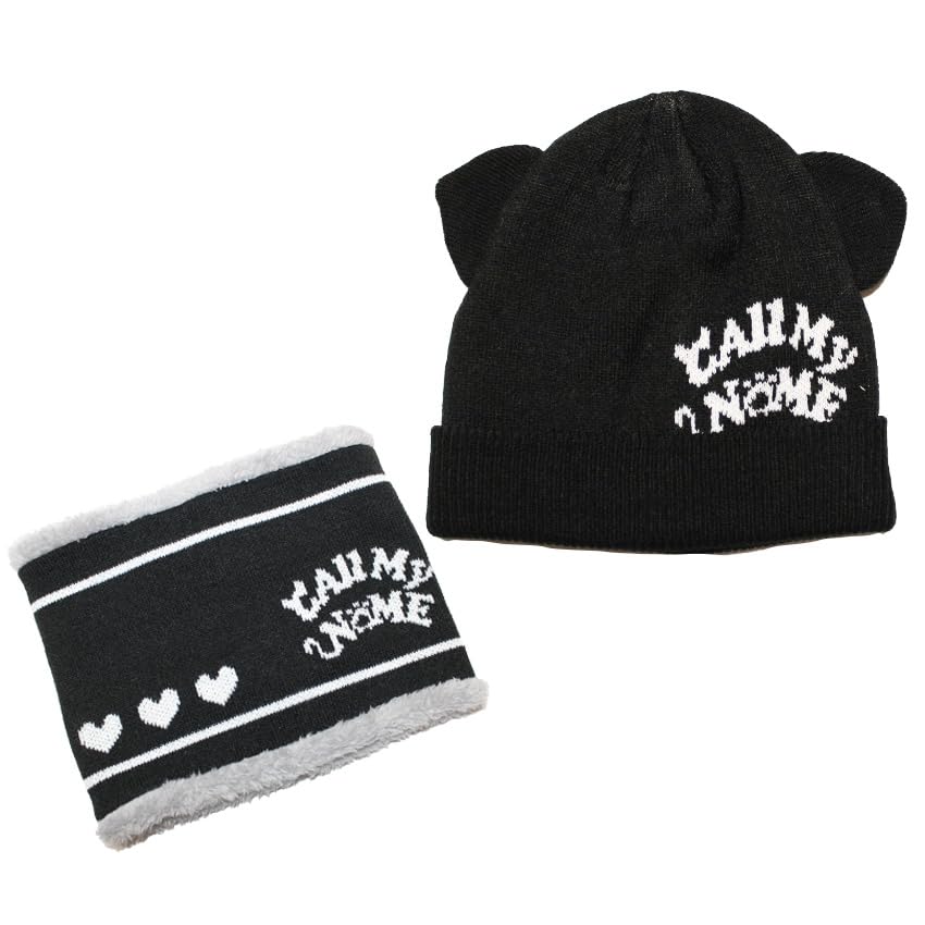 

Happy Warm Knit Hat Neck Warmer Set for Kids Ages with Beans! & 4-10 (Black Ears)
