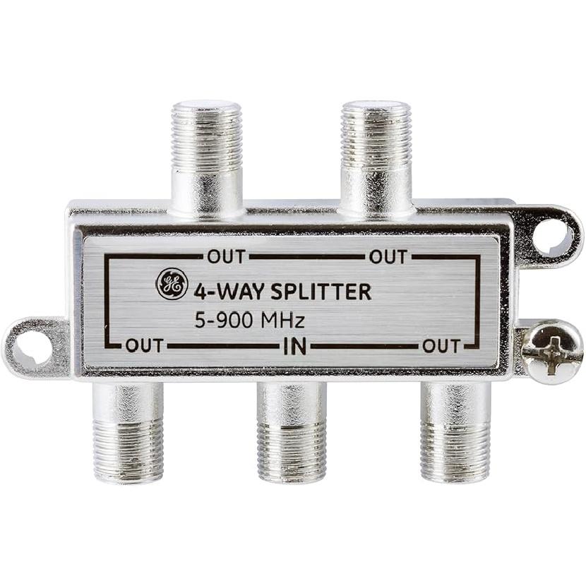 GE 2-Way Coaxial Cable Splitter, 5-900 MHZ Range, RG59 RG6 Coax Compatible, Audio, Video, Works with HD TV, Cable, Amplifiers, Amplified Antennas,