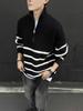 Men's Retro Striped Half-Zip Comfortable Loose Knit Sweater for Autumn and Winter
