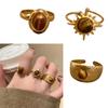 Retro Brown Geometric Tigers Eye Stone Ring Adjustable Size Ring Holiday Jewelry Accessories for Fashionable Women
