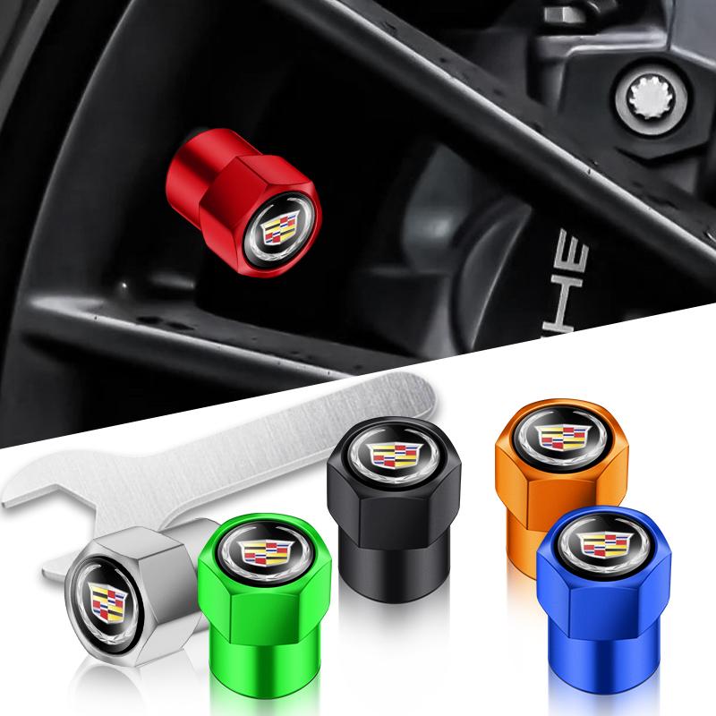4pc Car Wheel Tire Valve Caps Stem Case With Logo Auto Styling for Cadillac ATS BLS CT4 CT5 CTS EXT ESCALADE SRX XT4 SLR XTS