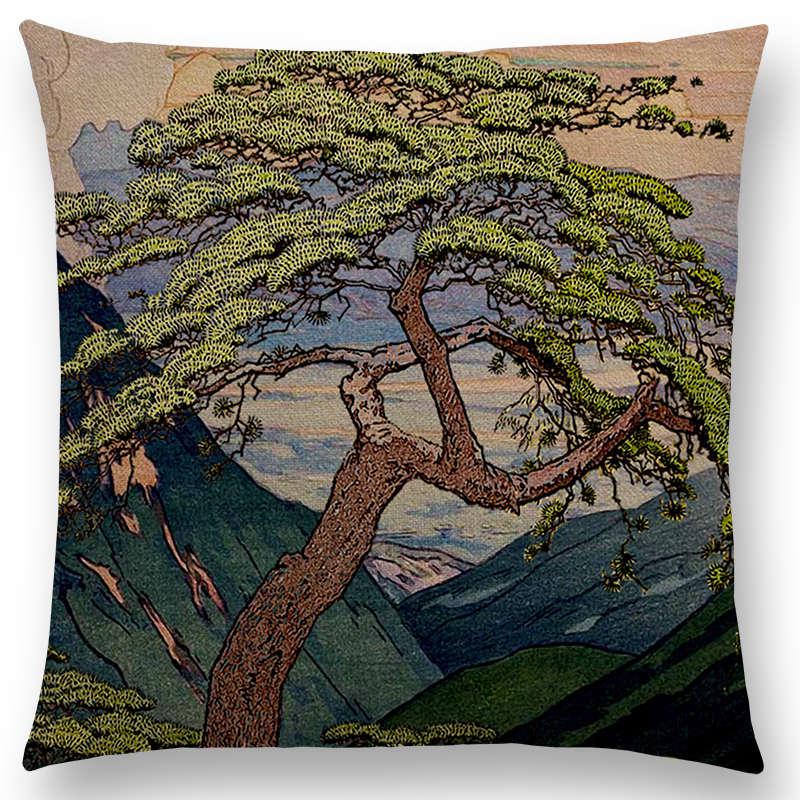 Mount Fuji Spring Pillow Cover Landscape Painting Cushion Cover Four Seasons Nature Scenery Fuji Mountains Sofa Pillow Case