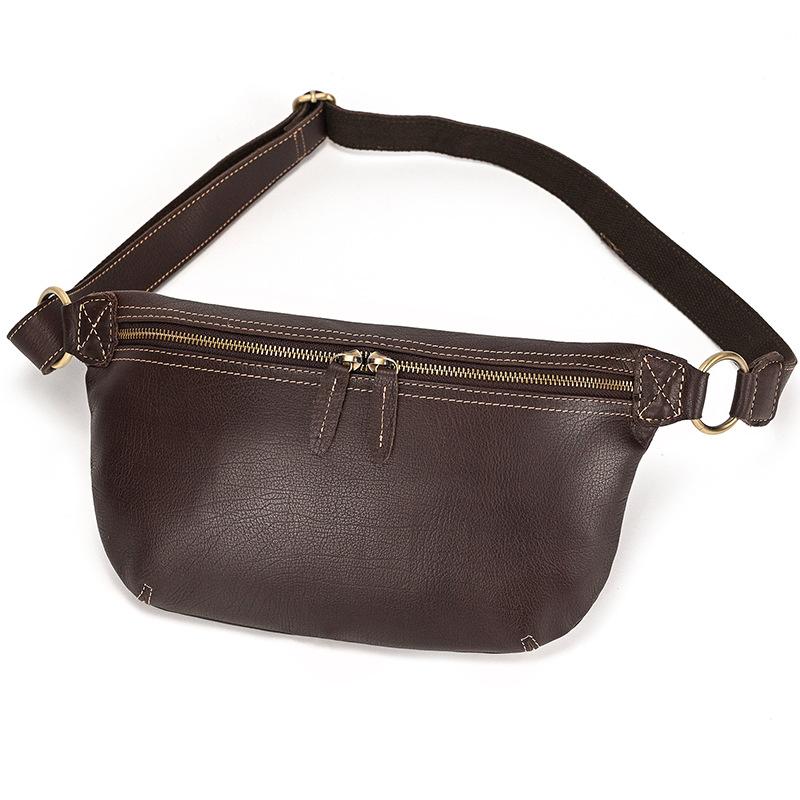 Leather Fanny Pack Men'S And Women'S Leather Retro Crazy Horse Leather Messenger Bag Large Capacity Sports And Leisure Breast Bag