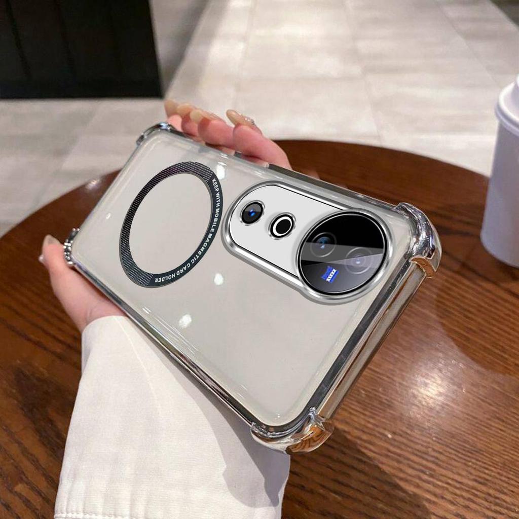 Case for Vivo V40,V40 Pro Clear Magnetic Casing Electroplated Lens Frame Phone Cover