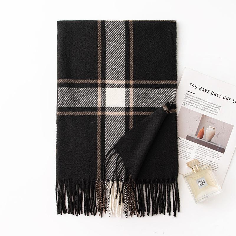 Imitation Cashmere Scarf for Women in Autumn and Winter New Warm Scarf with Large Square Lines Japanese and Korean Small Fresh Outer Shawl
