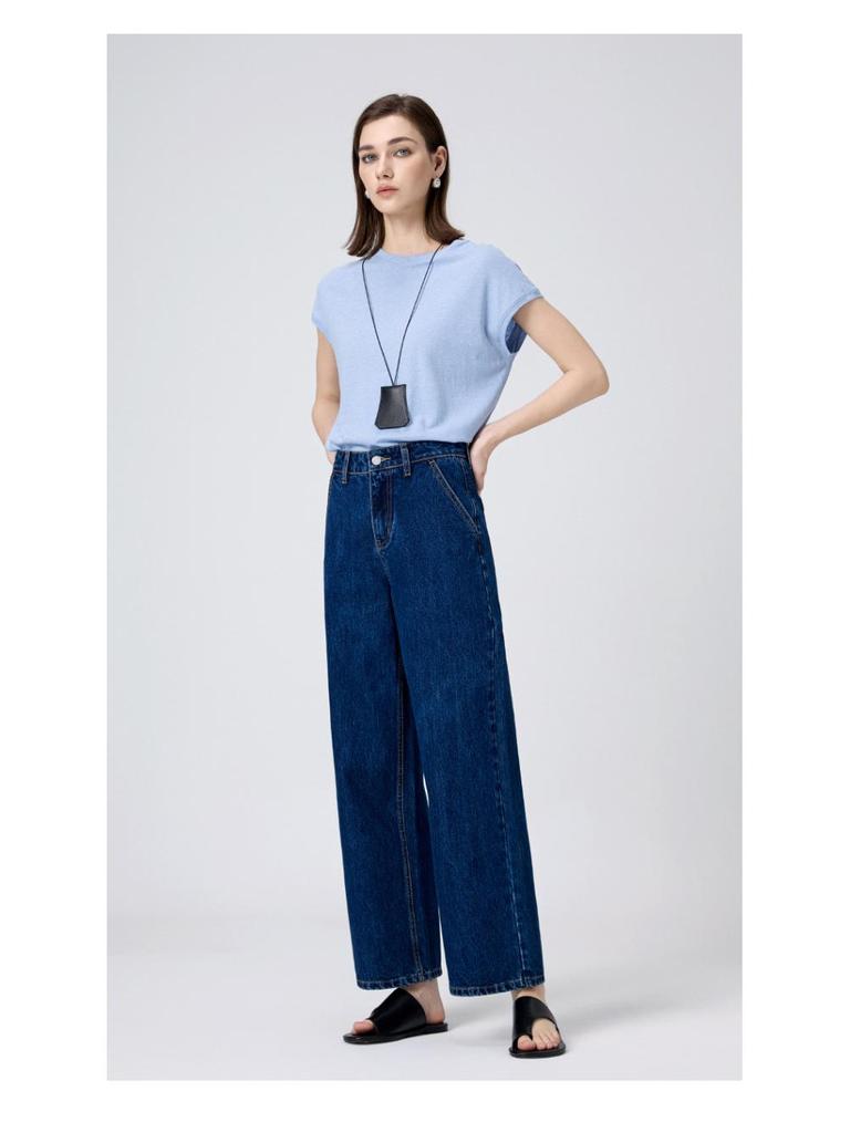 MBB Women's High-Waisted Wide-Leg Jeans with U-Shaped Back Pocket - Non-Elastic Slimming Fit, Spring 2025 Collection