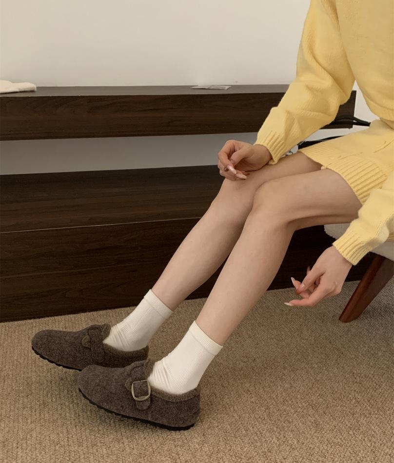 

Розовые пушистые туфли на толстой подошве с внутренней высотой, женская зимняя обувь 2025, модели осень-зима, плюшевые шерстяные хлопковые туфли Boken с ремешком и пряжкой 39 светло-коричневого