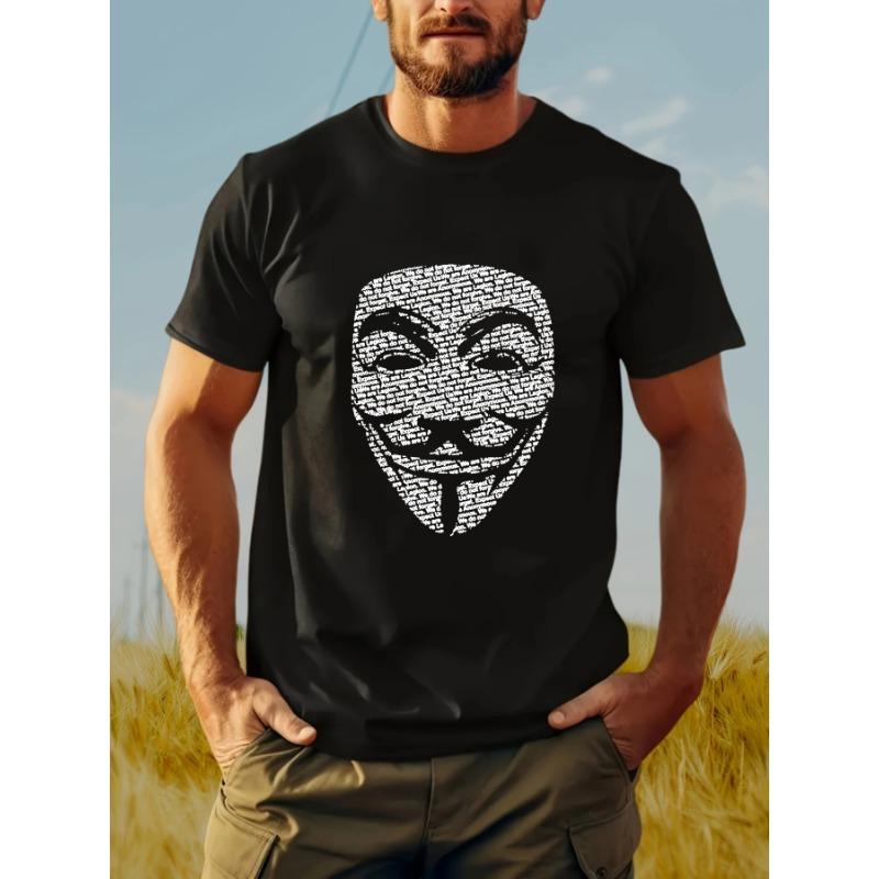 

Mens Anonymous Pattern Tshirt Anonymous Sports Design Casual Street Style Top Black and White Contrast 4XL