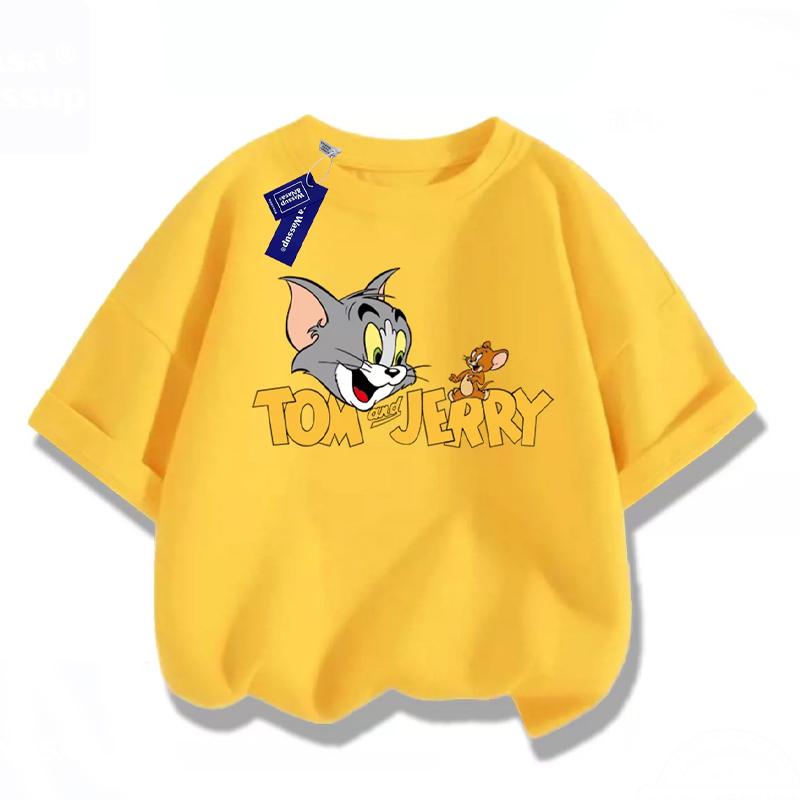 Summer 2026 Boys Girls T-Shirt Tom Jerry Short Sleeve for Boys Girls Children Tops Back To School