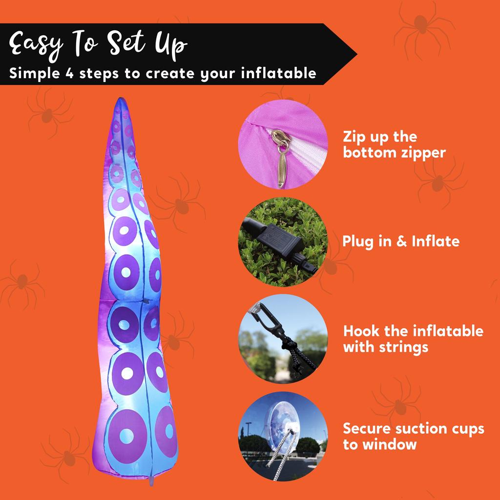 Joyfy 5ft Halloween Uppblåsbar Utomhus Jättebläckfisk Tentakel Bröt Ut från Fönster med Inbyggd LED för Fönsterdekoration