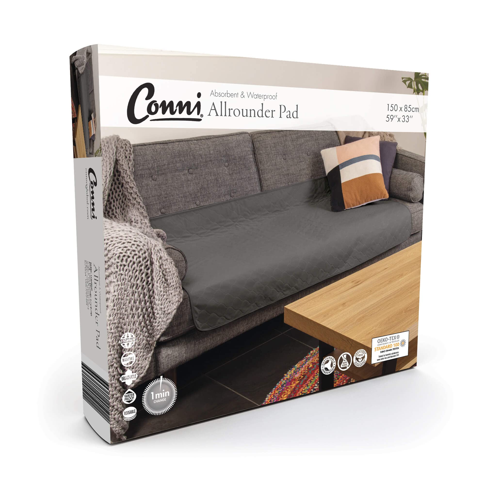 

washable reusable pad 150 x 85 cm [Conni] All-rounder pad, multi-purpose absorbent, waterproof, - Charcoal, деревне вугілля