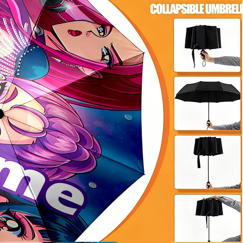 Custom Name Personalized KPop Demon Hunters Print Umbrella, Auto Open Close, 8‑Rib Sturdy Frame, Commute Camping Hiking Use, Birthday Gift
