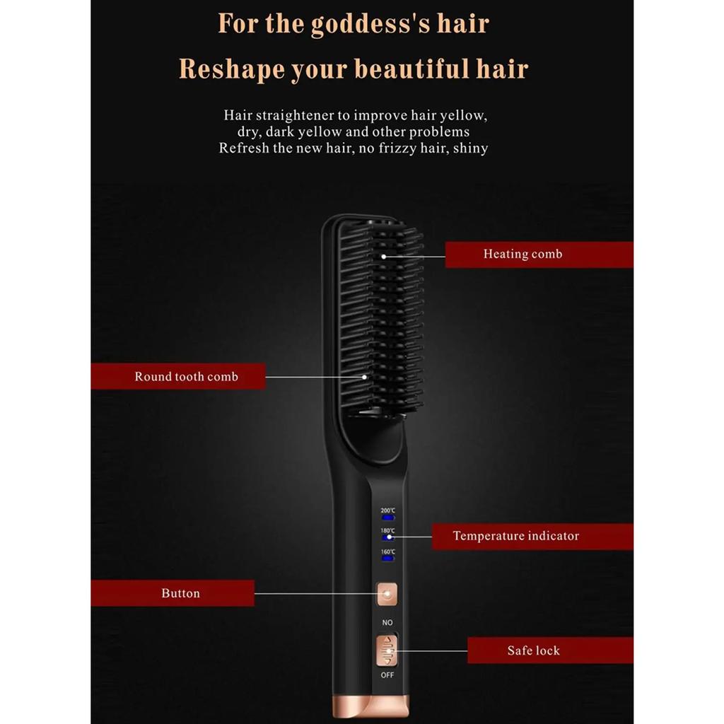 Cordless Beard Straightener Hair Comb Brush USB Rechargeable Wireless Anti Static Quick Heated Hair Straightening Styling Tools