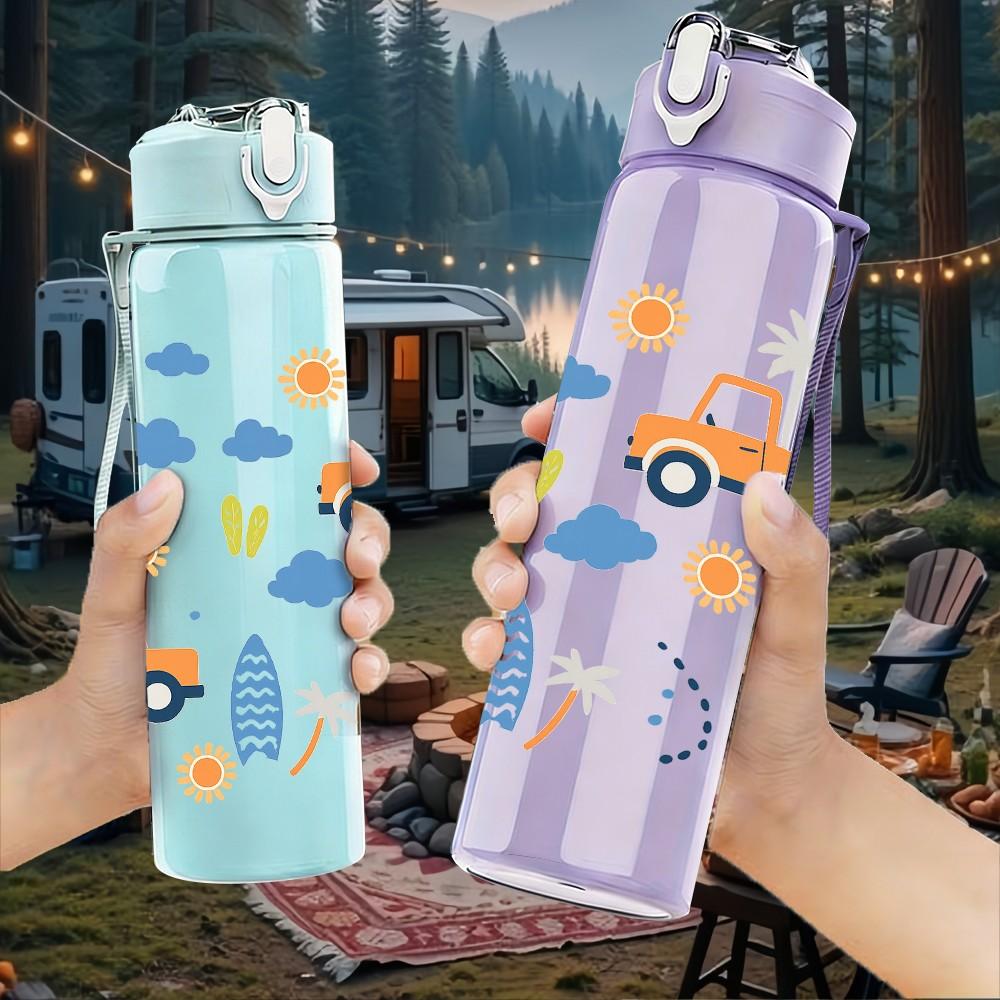 1PC Toy Car Cloud Seamless Pattern 750ml Color Plastic Sports Water Bottle Leakproof Flip Straw Lid Suitable for Sports Office Home Use
