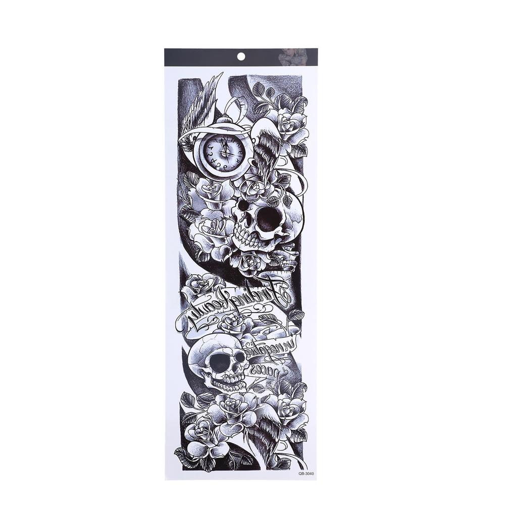 10pcs Fake Tattoo Stickers Temporary Waterproof Skull Pattern Full Arm Tattoos for Halloween