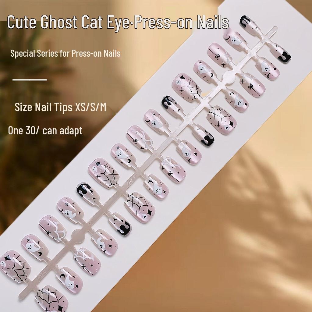

Adorable Ghost Cat Eye Wearable Fun-Sized False Nails