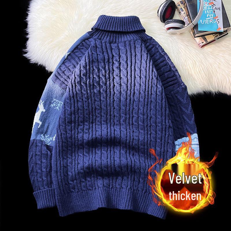 Vintage Turtleneck Knitwear: Men's Trendy Velvet Christmas Sweater - Autumn/Winter High-End Style