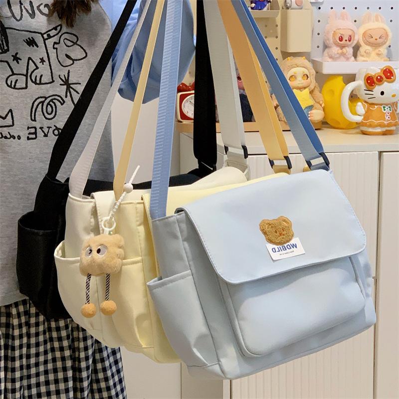 Cute bear messenger bag female ins wind Korean version large capacity shoulder bag junior high school college students class mailman bag tide