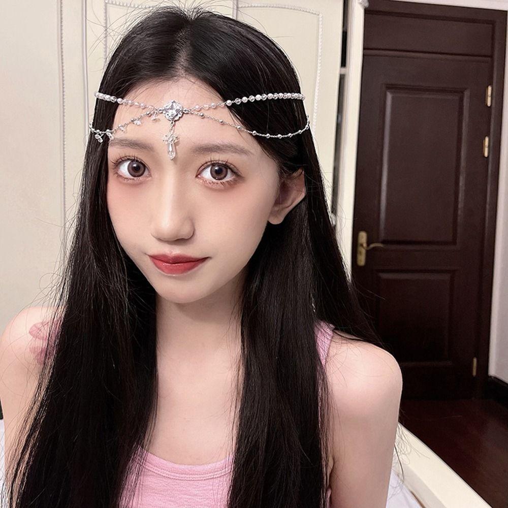 New Year Festive Flower New Year Side Clip Crystal Head Chain Hair Accessories Eyebrows Pendant