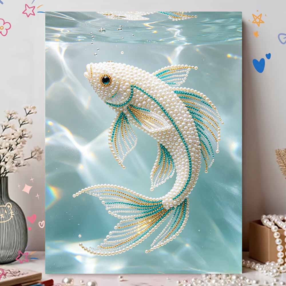 5D Round Pearl Painting Kit Elegant Fish Pattern DIY Handmade Rhinestone Art Home Interior Decor Gift