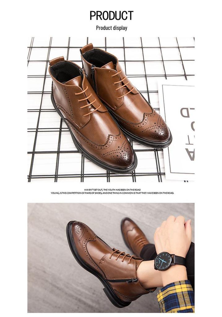 Men's High-Top Formal Brogue Boots - Autumn/Winter British & Korean Style
