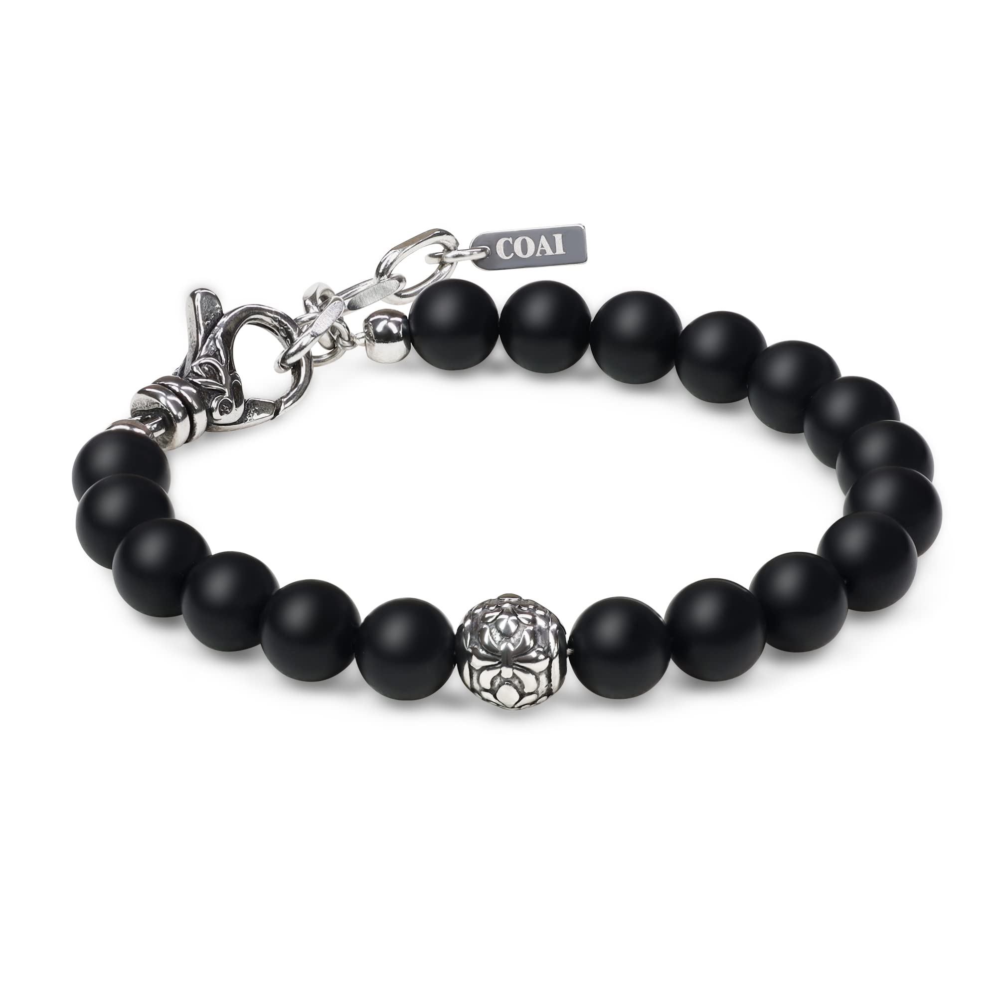 

8mm Matte Onyx Fleur de Lis Good Luck Bracelet Beads Bracelet [Coai] чорний