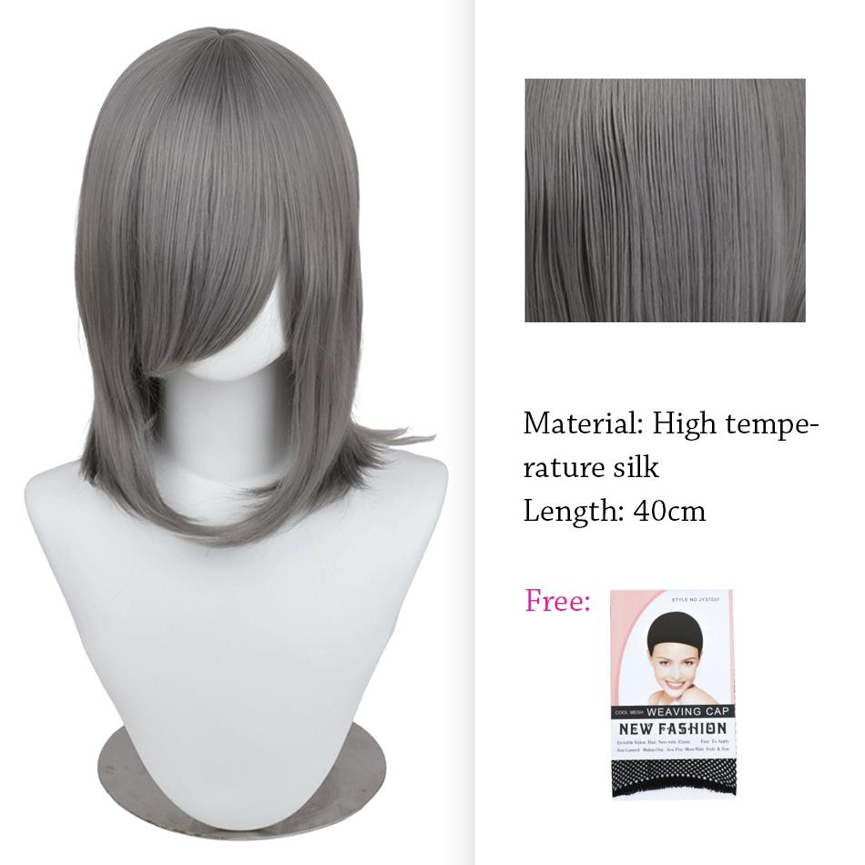 40cm Anime Synthetic White Purple Cosplay Wigs Short Green Hair Straight Silver Wig Pink Hairpiece Short Wig with Bangs