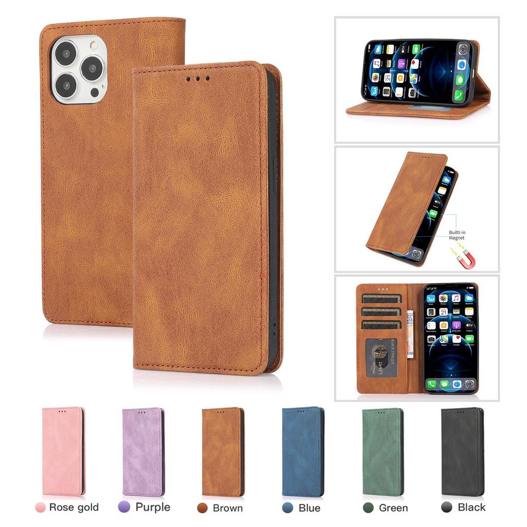 iPhone 17 Pro Max Magnetic Leather Flip Case in Pure Black