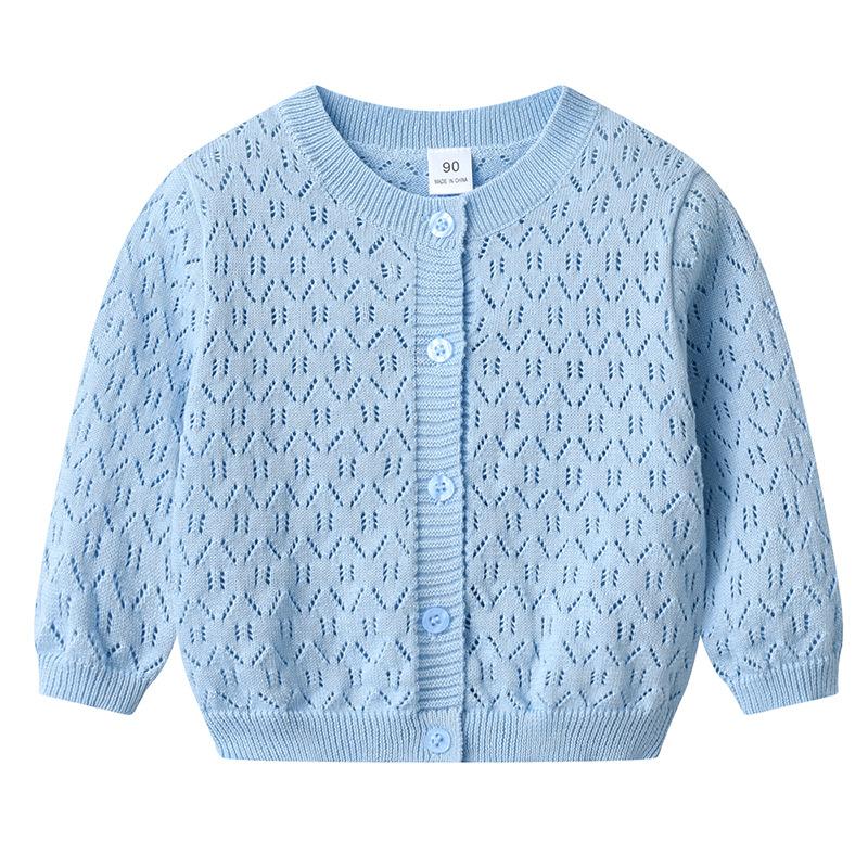 Korean Style Spring and Autumn Children's Woolen Coat Hollow Thin Summer Sun Protection Shirt Girls Knitted Cardigan