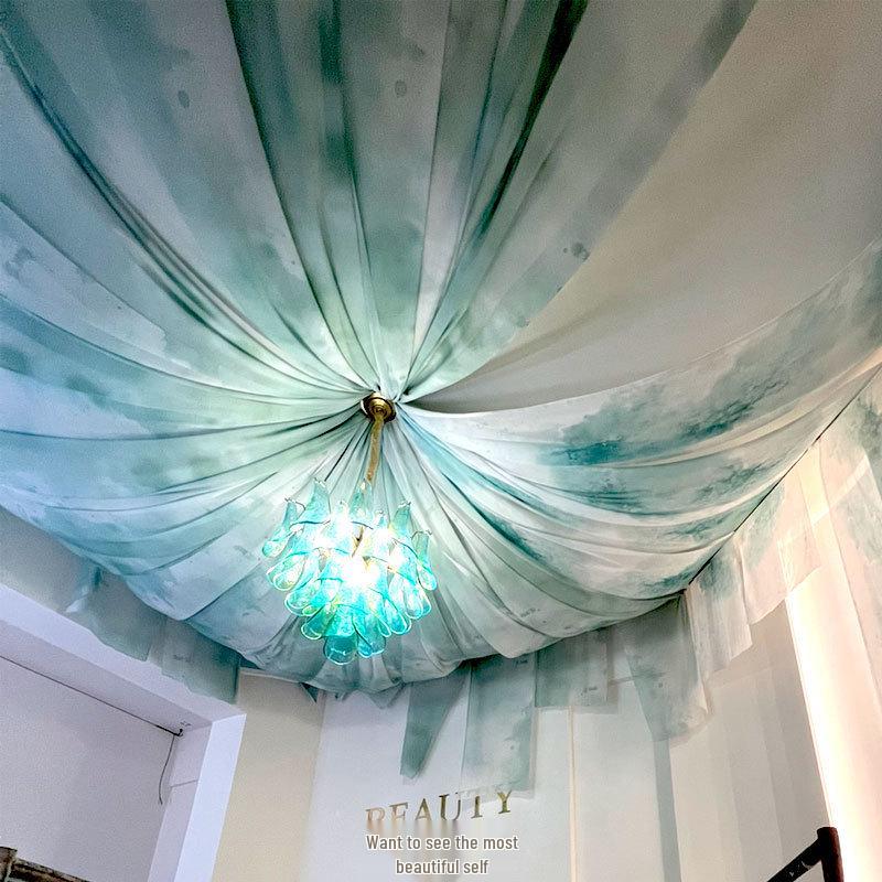 Chinese Ancient-Style Gradient Green Gauze Curtain for Ceiling Decor and Weddings