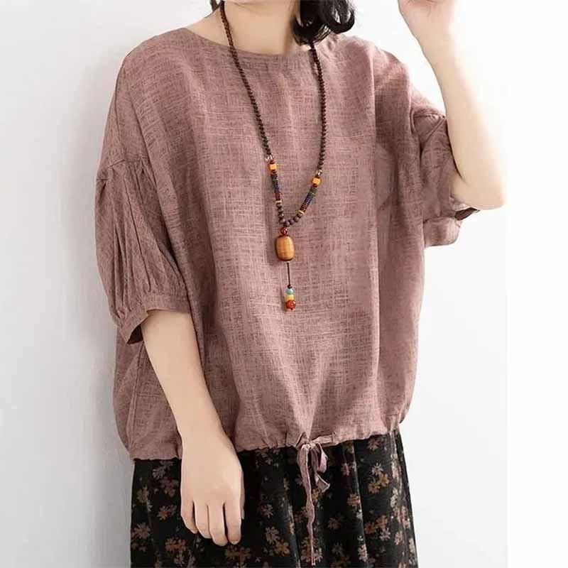 

Свободная повседневная футболка большого размера женская с рукавами средней длины, с круглым вырезом и кулиской по низу типа «летучая мышь», пуловер, лето 2XL коричневый