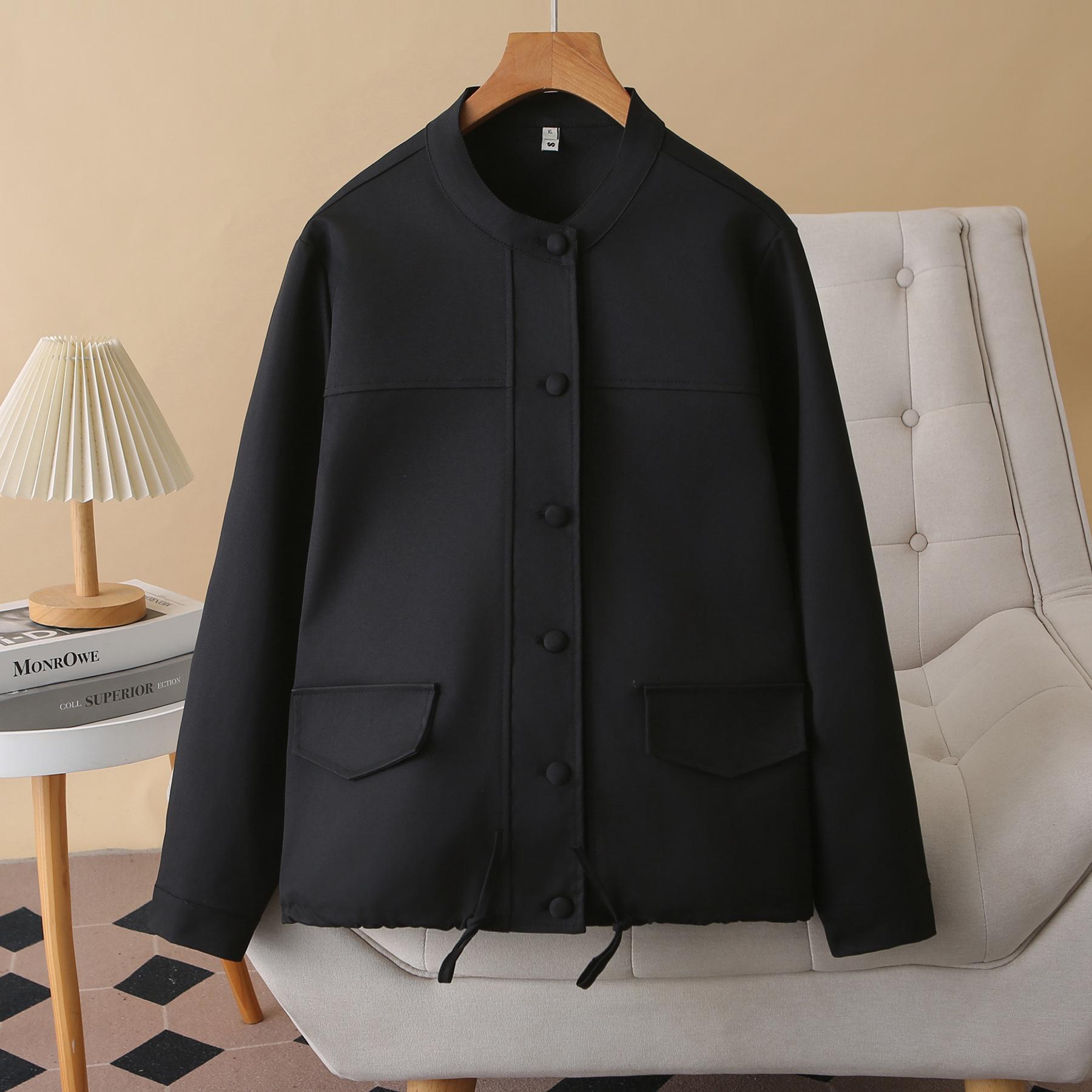 

Plus Size Women s Round Neck Jacket, Spring Long Sleeve Casual Cardigan for Fat Girls XL чорний