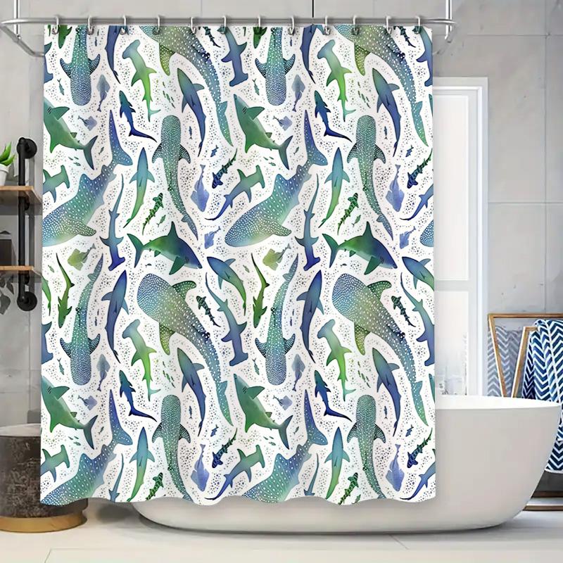 

Whale Shower Curtain Blue Ocean Sea Life Bathroom Decor Waterproof Fabric Backdrop Artistic Coastal Home Textile Wall Hanging W60H190(CM)-1 Pcs