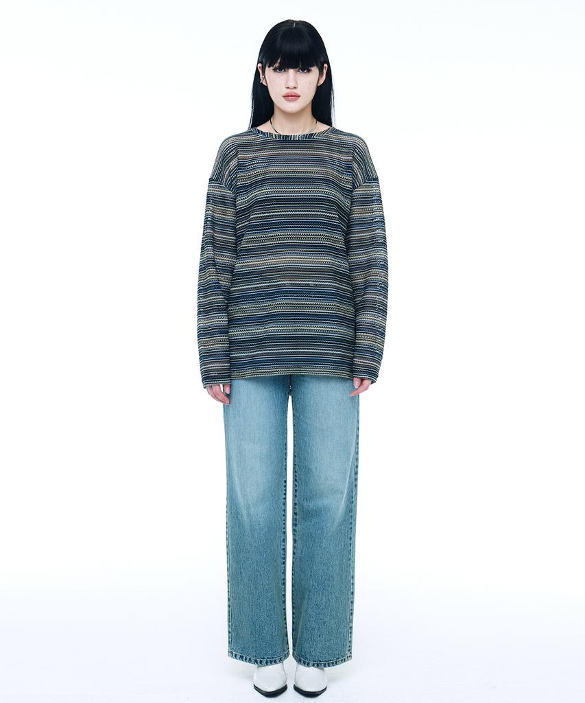 C WEAR BY THE GENIUS See-Through Craft Knit Pullover Blue