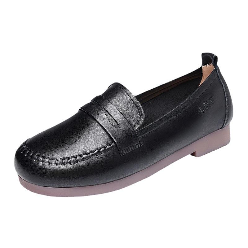 Old Man Head Flat-soled Soft-soled Loafers British Breathable One-pedal Women's Leather Shoes Soft-soled Single Shoes Cowhide XN53532