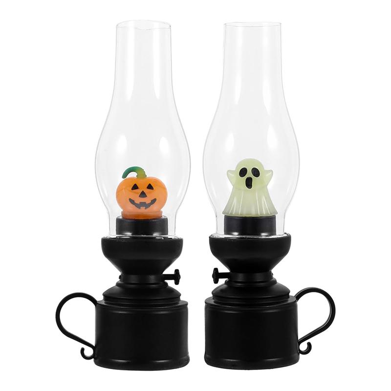 

A25F-Halloween Vintage Lamp 2Pcs LED Light Electronic Pumpkin Ghost Decorations Table Lamp For Home Bedroom Haunted House